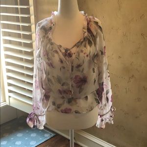 White House Black Market Sheer Floral Blouse, Sz 2